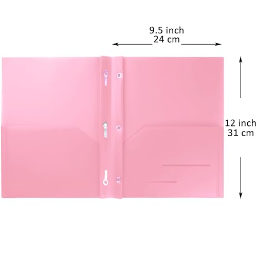 Youngever 6 Pack Heavy Duty Plastic Two Pocket Folders with 3 Prongs, Metal Prongs Fastener, Heavy Duty Plastic 2 Pocket Folder (Pink) - color: Pink