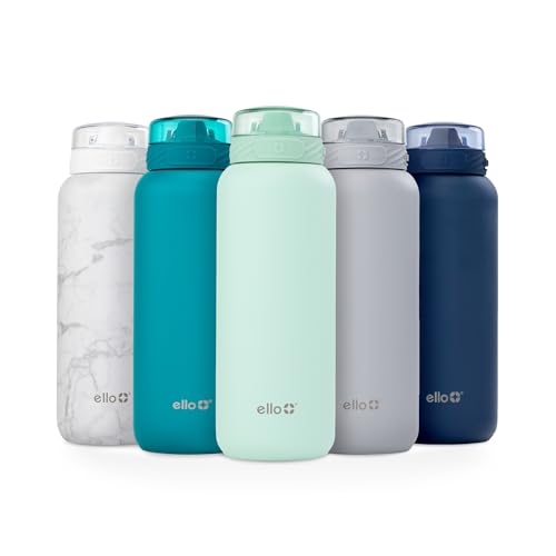 Ello Cooper 40oz Stainless Steel Water Bottle with Straw and Carry Handle, Double Walled and Vacuum Insulated Metal, Leak Proof Locking Lid with Soft Silicone Spout, Reusable, BPA Free, Yucca - color: Yucca, size: 40 Ounces