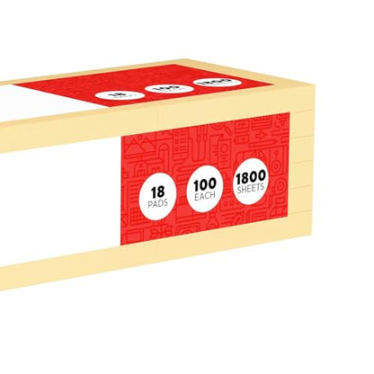 Staples Sticky Notes, 3" x 3", Yellow, Recycled Paper, 1800 Sheets – Eco‑Friendly Self‑Stick Notes for Home, School & Office - size: 3'' x 3'', style: 18 Pack