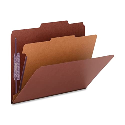 Smead Pressboard Classification File Folder with SafeSHIELD Fasteners, 1 Divider, 2" Expansion, Letter Size, Red, 10 per Box (13775) - color: Red