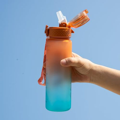 OLDLEY Kids Water Bottle for School, 17 oz (2 lids) BPA-Free Reusable Leak-proof Durable Tritan Plastic Water Bottles with Straw & Chug Lids, Anti-dust Spout Cover (Sunflower) - color: Sunflower, size: 17 Ounces