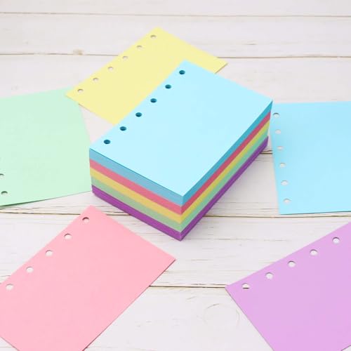 Mogoostry A7 Blank Filler Paper 5 Color Refill Paper for 6 Ring A7 Binder Planner Inserts 6 Hole Blank Note Paper Refills 250 Sheets Loose Leaf Paper - color: Light 5 Color