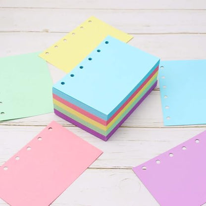 Mogoostry A7 Blank Filler Paper 5 Color Refill Paper for 6 Ring A7 Binder Planner Inserts 6 Hole Blank Note Paper Refills 250 Sheets Loose Leaf Paper - color: Light 5 Color