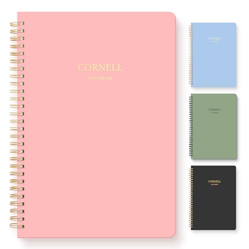 Hardcover Cornell Notes Notebook for Note Taking Supplies, B5 Spiral Aesthetic Study Subject Notebooks for School Work College Ruled Meeting Notes Book Studying Essentials, 7.2” x 10”, Pink - color: Pink