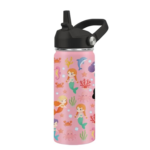 Kids Water Bottle Insulated - Mermaid Water Bottle for Kids, 16oz Stainless Steel Insulated Water Bottles with Straw Lid, Leakproof BPA-Free Mermaid Water Bottles for Travel Sports - color: Mermaid#pink, size: 16 Ounces