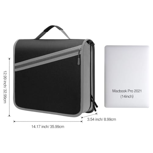 MoKo Zipper Binder with Strap, 3 Inch 3 O Ring, 600 Sheets, Black & Gray | Water-repellent Oxford fabric with 2 folders, removable file pockets, reinforced handle and adjustable shoulder strap. - color: Black & Gray