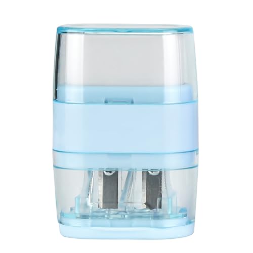 1PCS Manual Pencil Sharpener with Eraser, 2 Sharpening Holes Sharpener with Eraser for School, Office and Home Supplies (Blue) - color: Blue