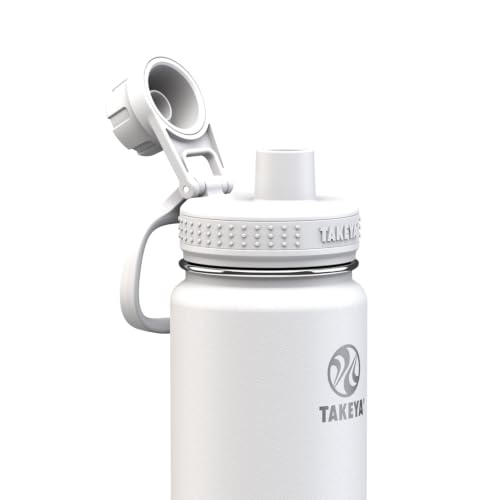 Takeya Actives Stainless Steel Water Bottle, Insulated Spout Lid, Keeps Drinks Cold 24 Hrs, Leakproof, Durable, Dishwasher Safe, Ideal for Gym, Travel, Fits Most Cup Holders, 24 oz/Arctic - color: Arctic, size: 24 Ounces