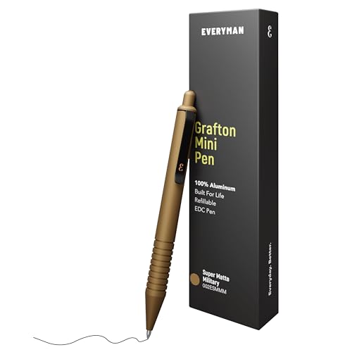 Everyman Military Super Matte Mini Click Pen | Compact Refillable 0.7mm Gel Pen with Premium Grip | Pocket-Size Metal EDC Pen for Travel, Office, Journaling & Everyday Writing - color: Military, style: Mini Click