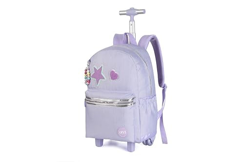 Adult extra Large Kids Rolling Backpack with Lunch Box 3pc Set (STAR HEART PURPLE) - color: Star Heart Purple