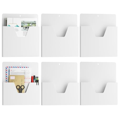 MFTEK Magnetic File Holder 6 Pockets Paper Holder, Hanging File Organizer Office Supplies Storage for Cabinets, Whiteboard, Magnetic Mail Letter Folder for Refrigerator (Classic White) - color: Classic White
