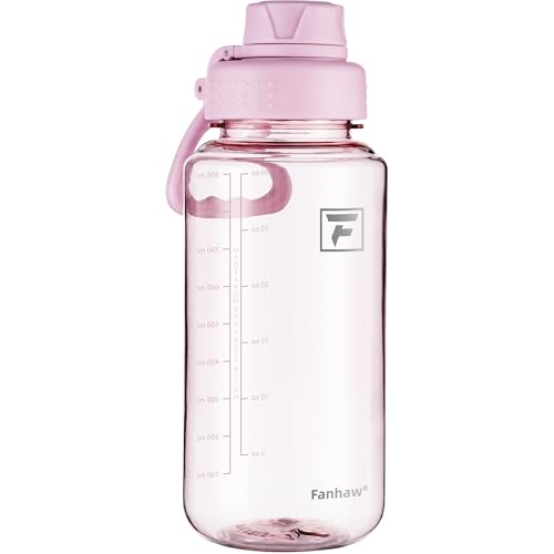 Fanhaw 32 oz Clear BPA-Free Tritan Water Bottle with Fast-Flow Spout Lid, BPA-Free & Leak-Proof Wide-Mouth Reusable Bottle for Gym, School & Office, Back to School Essentials (Cherry Blossom) - color: Cherry Blossom, style: 32 Ounces