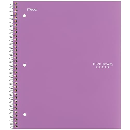 Five Star Spiral Notebook + Study App, 3 Subject, Wide Ruled Paper, 8" x 10-1/2", 150 Sheets, Fights Ink Bleed, Water Resistant Cover, Amethyst Purple (38737) (Pack of 6) - color: Purple, size: 8" x 10-1/2" (Pack of 6)