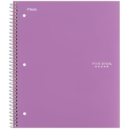 Five Star Spiral Notebook + Study App, 3 Subject, Wide Ruled Paper, 8" x 10-1/2", 150 Sheets, Fights Ink Bleed, Water Resistant Cover, Amethyst Purple (38737) - color: Purple, size: 8" x 10-1/2" (Pack of 1)