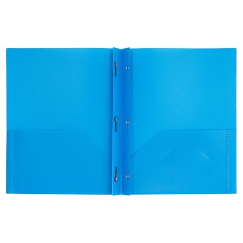 JAM PAPER Plastic Color POP Folders - 2 Pocket Durable Folders with Metal Prongs Fastener Clasps - Blue - 6/Pack - color: Light Blue, size: 6 Per Pack