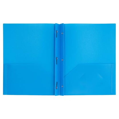 JAM PAPER Plastic Color POP Folders - 2 Pocket Durable Folders with Metal Prongs Fastener Clasps - Blue - 6/Pack - color: Light Blue, size: 6 Per Pack
