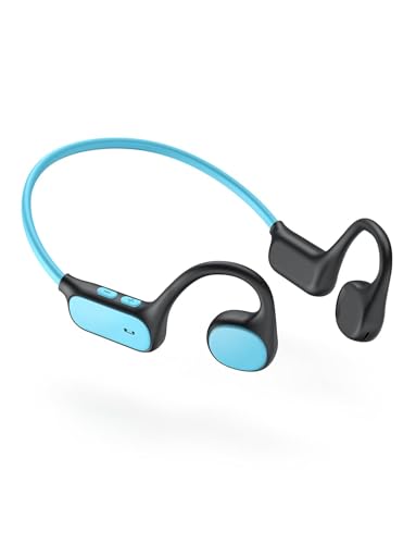 iClever Kids Bluetooth Headphones, Air Conduction Open Ear Headphones, Safe Volume 74&85dBA, 360° Bending Resistance Durable, 11.5H Playtime, Bluetooth 5.4 Kids Wireless Headphones for Travel/School - color: Blue