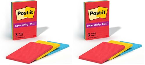 Post-it Super Sticky Notes, Assorted Sizes, 13 Pads, 2X the Sticking Power, Playful Primaries, Primary Colors (Red, Yellow, Green, Blue, Purple), Recyclable (4623-13SSAU) (Pack of 2) - size: 4 in x 6 in (Pack of 2)