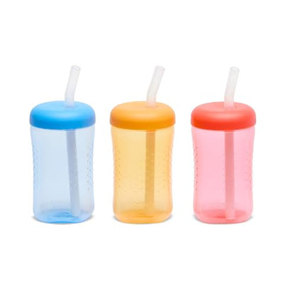 The First Years Squeeze & Sip Toddler Straw Cups - Squeezable Transition Sippy Cup with Silicone Straw - Toddler Feeding Supplies - Blue/Yellow/Red - 7 Oz - 3 Count - Ages 6 Months and Up - color: Blue/Yellow/Red