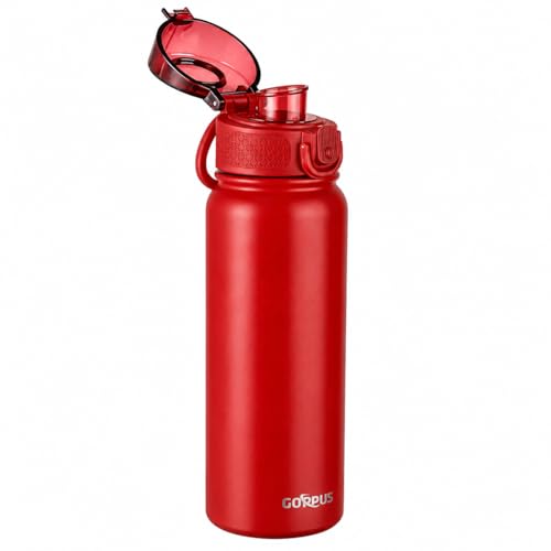 GOPPUS 20 Oz Insulated Stainless Steel Water Bottle BPA-Free Sports Water Bottle, Great for Travel, with Chug Lid - Leak & Sweat Proof with Anti-Dust Lid(Red) - color: Red