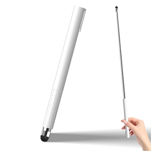 Universal Telescopic Stylus Pen for Touch Screens, Retractable Pointer Stick Stylus with Special Flocking Tip, Pointers for Classroom, Pointer Finger Stick, Anti Slip Pen Clip, White - color: White-B