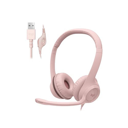 Logitech H390 Wired Headset for PC/Laptop, Stereo Headphones with Noise Cancelling Microphone, USB-A, in-Line Controls for Video Meetings, Music, Gaming and Beyond - Rose (Renewed)