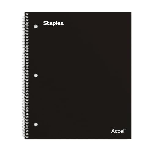 STAPLES 2‑Subject Notebook, 8.5” x 11”, College Ruled, Black – Multi‑Section Writing Notebook