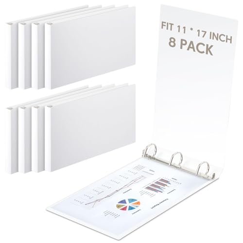 8 Pcs 3 Ring Binders Rings Heavy Duty View D Ring Binders Economy Holds 11" x 17" Paper for Artwork Blueprints, Office, Home, Work Places(White,2 Inch) - color: White, size: 2 Inch