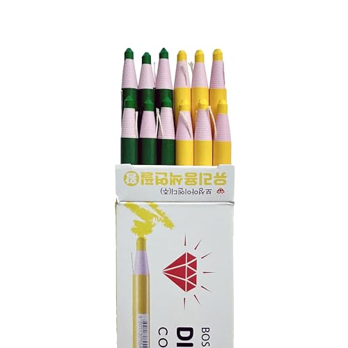 Dermatograph Grease Pencils Set of 12, China Markers, Yellow & Green | Suitable for Identification, Layouts, Crafts and DIY Projects on Glass, Metal, Plastic, Wood and Various Materials - color: Yellow & Green
