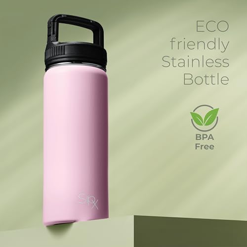 SipX™ 18 oz Insulated Water Bottle with 3 Lids – Leakproof Stainless Steel, Triple Insulated – Cold 24 Hours/Hot 12 Hours – Durable Bottle for School, Gym, Travel – Light Pink - color: Pink, size: 18 Ounces