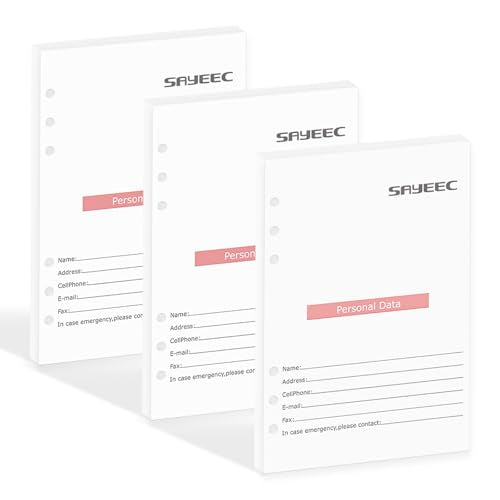 SAYEEC Refill Paper Loose Leaf Lined Paper for A5 Planner Organizer, 80 Sheets 6 Holes Ring Binder Planner for Journals Notebooks Diaries Inserts (3 Pack Refillable Loose Leaf) - color: 3 Pack Refillable Paper