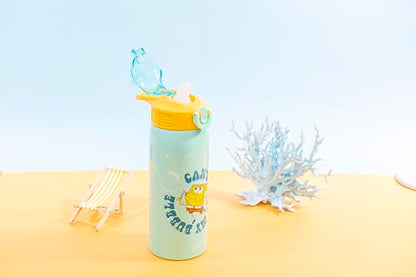 Zak Designs SpongeBob SquarePants Sage Kids Water Bottle For School or Travel, 19oz Stainless Steel Water Bottle With Straw, Handle, and Leak-Proof, Pop-Up Spout Cover (SpongeBob and Patrick) - color: SpongeBob and Patrick