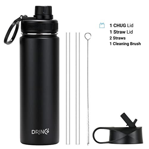 Drinco Stainless Steel Water Bottle Spout Lid Vacuum Insulated Double Wall Water Bottle Wide Mouth (40oz 32oz 22oz 18oz 14oz) Leak Proof Keep Cold Sport Camping Hiking (22 oz, 22oz Black) - color: 22oz Black, size: 22 Ounces