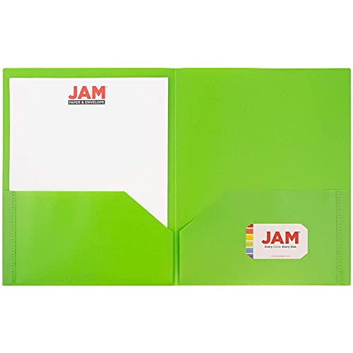 JAM PAPER Plastic 2 Pocket POP Folders - Durable School Folders - Lime Green - 6/Pack - color: Lime Green, size: 6 Per Pack