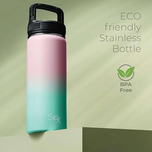 SipX™ 18 oz Insulated Water Bottle with 3 Lids – Leakproof Stainless Steel, Triple Insulated – Cold 24 Hours/Hot 12 Hours – Durable Bottle for School, Gym, Travel – Gradient Mint Pink - color: Gradiant Mint Pink, size: 18 Ounces