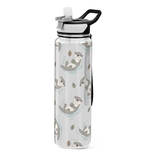 ALAZA Cute Otter Water Bottle with Straw,Leakproof Tritan Clear Sports Water Bottle Kids Water Bottle for School Outdoor Sports Drinking,32 oz - color: Cute Otter, size: Large