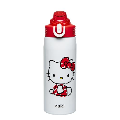 Zak Designs Sanrio Hello Kitty Sage 19oz Leak-Proof Straw Kids Water Bottle | BPA Free, Insulated Stainless Steel, Cupholder Friendly, Dishwasher Safe, Lid Lock, Handle, For School, Home, Travel - color: Hello Kitty (Sage)