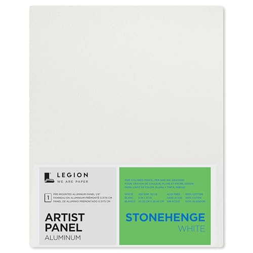 Legion Artist Panel, 1/8" Composite Brushed Aluminum with Stonehenge 100% Cotton White 250gsm Paper, 8 x 10 inches for Dry Media - size: 8 x 10