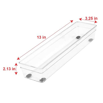 Glad Plastic Drawer Storage Tray – Heavy Duty Organizer Bin for Home, Kitchen, Bath, Bedroom, Office | Non-Slip Feet, 13" x 3.25", Clear - size: 13x3 (Pack of 1)