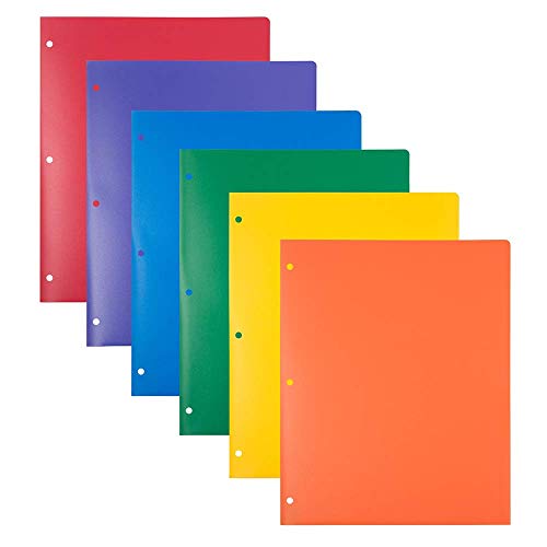 JAM PAPER Heavy Duty Plastic 3 Hole Punch Pocket Folders - Extra Tough School Folders - Assorted Primary Colors - 6/Pack - color: Assorted Primary Colors, size: 6 Per Pack