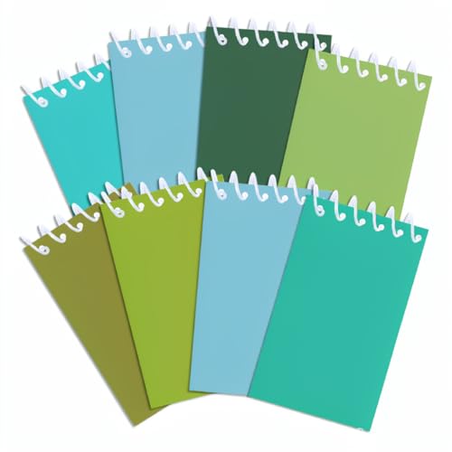 8 Pack Green Tone Spiral Notebooks, Mini Pocket Notepads, Solid Color Aesthetic Notebooks for School, Office, Journaling, Gifts