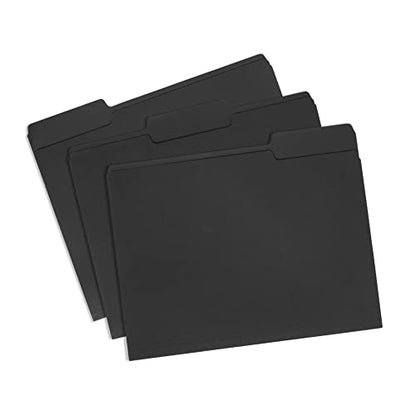 Blue Summit Supplies 100 Black File Folders, Letter Size, 1/3 Cut Tab, 11pt | Durable 11pt black paper, 1/3 cut tabs, holds letter size documents, home and office color coded filing - color: Standard Black