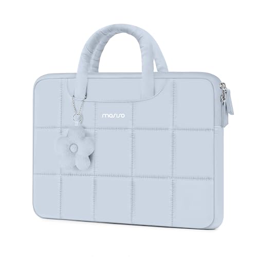 MOSISO Laptop Case 13.3 inch,13-13.3 inch Puffy Laptop Sleeve Compatible with MacBook Neo 13/Air 13 13.6/Pro/Pro 14,HP Dell ASUS Lenovo,Rectangle Quilted Bag with Handle&Flower Pendant, Baby Blue - color: Baby Blue, size: 13.3 inch