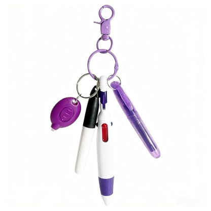 5 Pcs Nurse Accessories Pen Set, Nursing Essentials Include Badge Keychain Clip, Mini Highlighter, Permanent Marker, Ballpoint Pen and LED Keychain Flashlight, purple - color: Purple