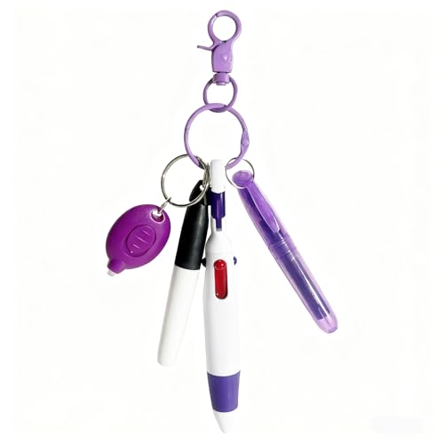 5 Pcs Nurse Accessories Pen Set, Nursing Essentials Include Badge Keychain Clip, Mini Highlighter, Permanent Marker, Ballpoint Pen and LED Keychain Flashlight, purple - color: Purple