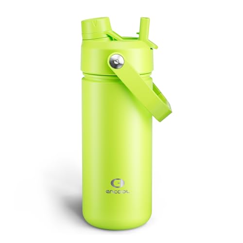 ENCOOL Insulated Water Bottle with Straw Stainless Steel Water Bottle, Leak-Proof, BPA-Free, Double Wall Vacuum Keeps Cold for 24 Hours for Sports, Travel, School (18 oz, Sharp Green) - color: Sharp Green, size: 18 Ounces
