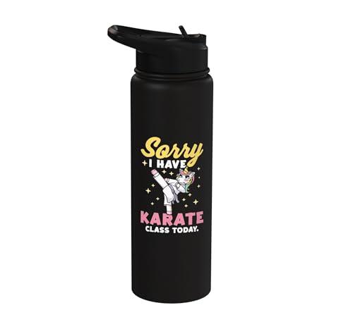Karate Design For Karate Students Girls Unicorn Stainless Steel Insulated Water Bottle - color: Black