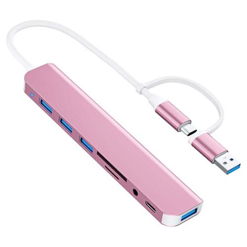 USB C/USB Hub Multiport Adapter,Aluminum 8 in 1 USB Splitter-Pink | USB 3.0 Hub SD/TF Card Reader,1 x USB 3.0, 3 x USB 2.0, 1 x USB C,and 3.5mm Audio Output for MacBook Pro Air ,iPad Pro,Laptop - color: Pink