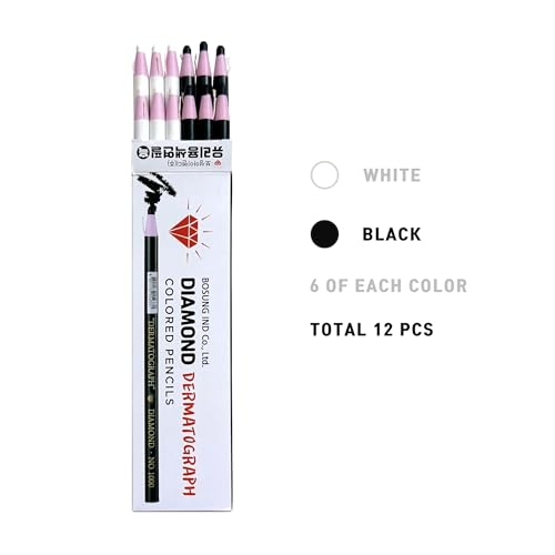 Dermatograph Grease Pencils Set of 12, China Markers, Black & White | Provides Contrast Marking on Light and Dark Surfaces Including Glass, Metal, Wood, Plastic and Fabric Applications - color: Black & White