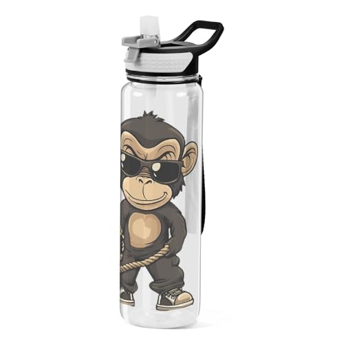 ALAZA Cool Monkey Water Bottle with Straw,Leakproof Tritan Clear Sports Water Bottle Kids Water Bottle for School Outdoor Sports Drinking,32 oz - color: Cool Monkey, size: Large